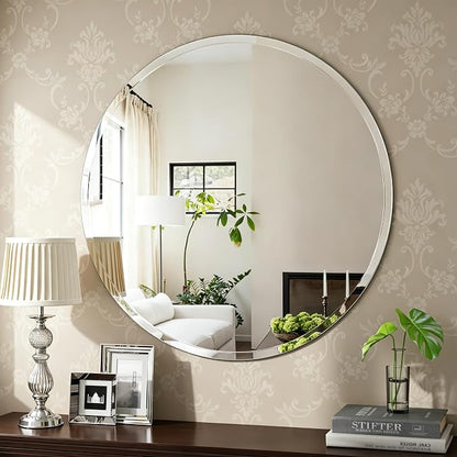 32x32 Inch Bathroom Mirrors for Over Sink, Frameless Mirrors for Wall | Beveled Bathroom Mirror, Bathroom Vanity Mirror for Bedroom Living Room Entryway Home Decor