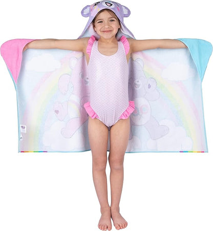 Care Bears Bath/Pool/Beach Soft Cotton Terry Hooded Towel Wrap, 24 in x 50 in, By Franco Kids