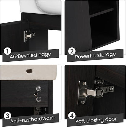 24 Inch Floating Vanity,24" Bathroom Vanity with Sink Combo,Modern Single Sink Bathroom Vanity Combo,Black Wall Mounted Cabinet Set