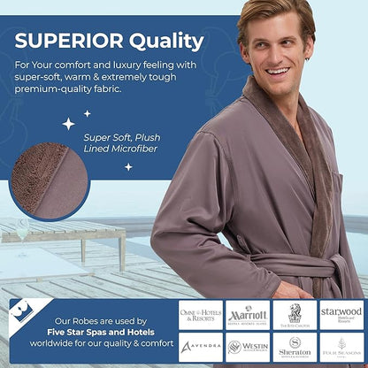MONARCH Unisex Plush Lined Microfiber Bath Robe - Soft Shell with Polyester Lining, Resort-Grade Hotel & Spa Robe with Pocket
