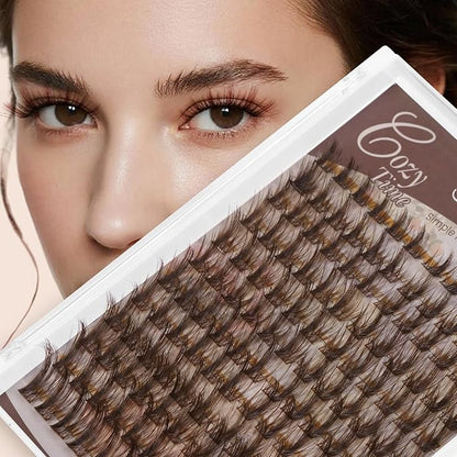 JMS&JMS Brown Lash Cluster Natural Look Brown Eyelashes for Daily Makeup | CC Curl 8-18MIX Brown False Eyelashes Wispy Brown Strip Lashes at Home