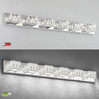 6 Lights Bathroom Vanity Light - LED Bathroom Lights Over Mirror 5CCT Dimmable - Modern Crystal Chrome Vanity Wall Light