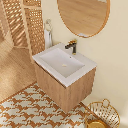 24'' Floating Bathroom Vanity with Sink, 24 Inch Wall-Mounted Single Sink Cabinet for Small Bathrooms, Soft-Close Doors & Vertical Storage, Space-Saving Design, Imitative Oak