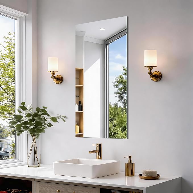 CILIBER Frameless Mirror, 20x40 Mirrors for Wall, Rectangle Bathroom Mirror for Over Sink, Frameless Vanity Mirror with Polished Edge, 3mm Tempered Glass, Hangs Horizontally or Vertically