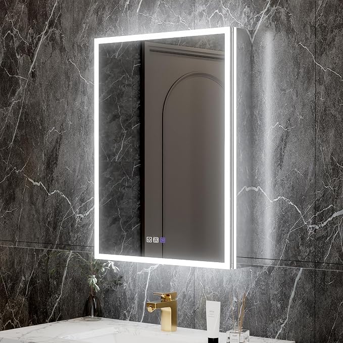 32x20 Lighted Medicine Cabinet with Mirror & Magnifier,LED Medicine Cabinet Mirror for Bathroom, Color Temp, Defogger, Front&Backlit, Built-in Outlets, Dimmable, Soft Close DTC Hinges, Right Opening