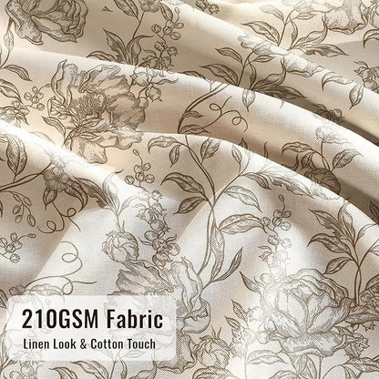 Farmhouse Brown Floral Shower Curtain with 12 Clear Rings 72"W x 84"L | Boho Fabric Faux Linen Shower Curtain Set, Vintage Cottagecore Shower Curtain for Bathroom