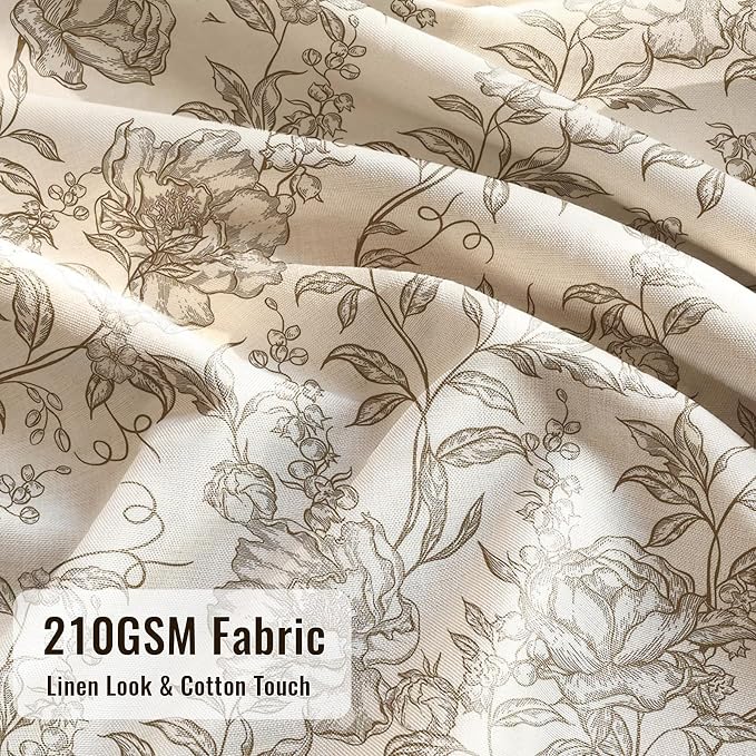 Farmhouse Brown Floral Shower Curtain with 12 Clear Rings 72"W x 72"L | Boho Fabric Faux Linen Shower Curtain Set, Vintage Cottagecore Shower Curtain for Bathroom