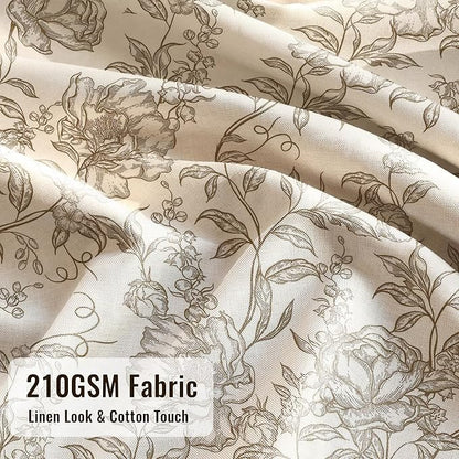 Farmhouse Brown Floral Shower Curtain with 12 Clear Rings 72"W x 72"L | Boho Fabric Faux Linen Shower Curtain Set, Vintage Cottagecore Shower Curtain for Bathroom