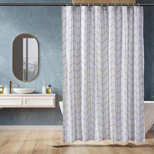 Amazon Basics Bathroom Shower Curtain, Water Resistant Fabric with Weighted Hem, Rust Resistant Grommets & Hooks, Machine Washable, 72"x72", Natural Herringbone