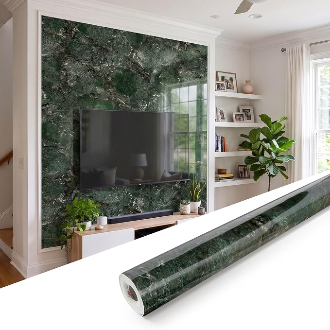 Marble Peel and Stick Waterproof Wall Paneling, 118" x 47" Amazonita Green Glossy Finish Self-Adhesive Backsplash Tile Vinyl Wall Panel for Kitchen Bathroom Wall Decor, Covers 38.75 Sq. Ft.