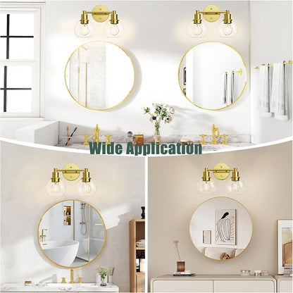 2 Light Bathroom Light Fixtures, Brushed Brass Bathroom Vanity Lights, Modern Vanity Lights 2-Light Globe Bathroom Vanity Lighting Fixture Over Mirror