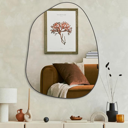 PERFNIQUE Irregular Asymmetrical Wall Mirror, 32"x24" Black Bathroom Mirror | Decorative modern unique mirror. HD glass mirror for bedroom, living room, entryway, mantel and vanity decor