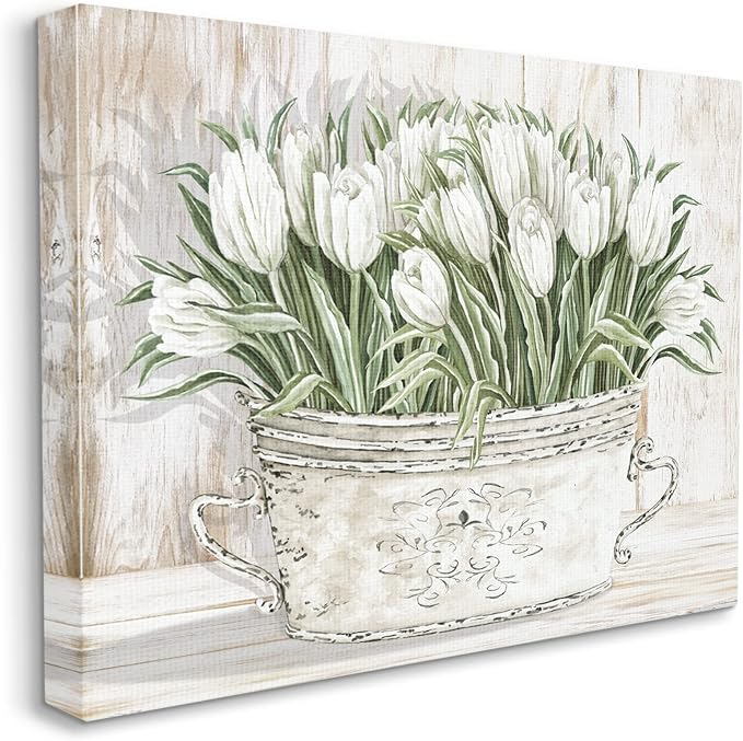 'Fresh White Tulip Flowers Vintage'| Canvas Art | Stupell Industries | 30 x 24 Inches, Easy to Hang and Sturdy, Made in USA, by Cindy Jacobs