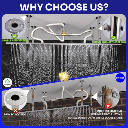 Ceiling Mount Rectangle Rainfall Shower Head, 16x32inch Luxury High Pressure Rain Showerhead with Silicone Nozzles Full Body Fixed Showerheads For Modern Bathroom, Chrome Finish
