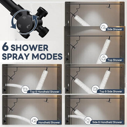 Dual Shower Head for Couples with 6-Mode Diverter, Matte Black | 304 Stainless Steel, Adjustable High Pressure Double Shower Head, Couples Gift, Renter-Friendly, Fits 53"-74" Wide Bathrooms
