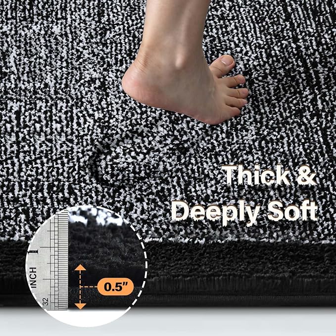 Bathroom Rugs 48x17 Non Slip Washable, Black Bath Mat for Bathroom Floor Tub, Soft Absorbent Quick Dry Mats for Shower, Bathtub,Home Decor