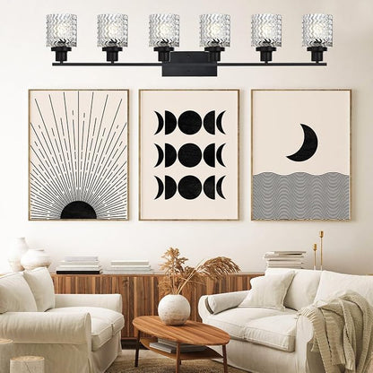 MELUCEE 6 Lights Bathroom Lighting Fixtures Over Mirror Black | Vanity Light with Hammered Glass Shade Indoor Wall Mounted Lamp for Bathroom Bedroom Kitchen