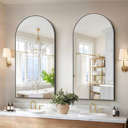 COFENY Arched Mirror, 24’’x48’’ Black Arch Mirror for Bathroom, Arched Bathroom Mirror with Frame, Modern Wall Mounted Mirror for Over Sink Mantle Bedroom Vanity Living Room Entryway