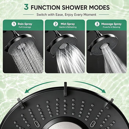 Tub Shower Faucet Set Valve Included with 6-Inch filter Rain Shower Head and Tub Spout Single-Handle Tub and Shower Trim Kit Matte Black