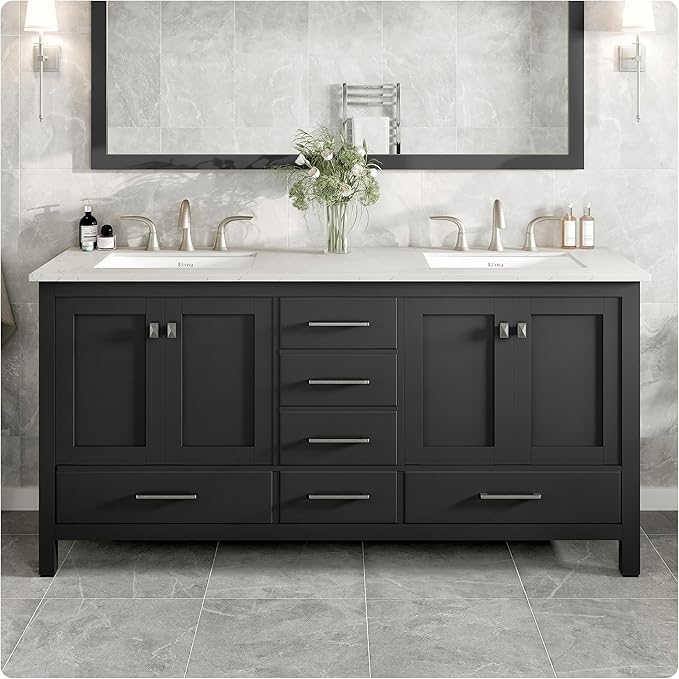 Eviva Aberdeen 72 in. Espresso Double Sink Bath Vanity with Carrara Quartz Top and Undermount Porcelain Sinks