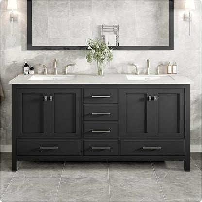 Eviva Aberdeen 72 in. Espresso Double Sink Bath Vanity with Carrara Quartz Top and Undermount Porcelain Sinks