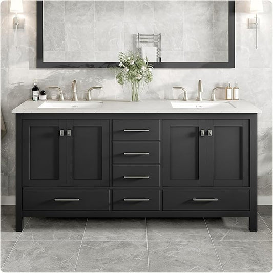 Eviva Aberdeen 72 in. Espresso Double Sink Bath Vanity with Carrara Quartz Top and Undermount Porcelain Sinks