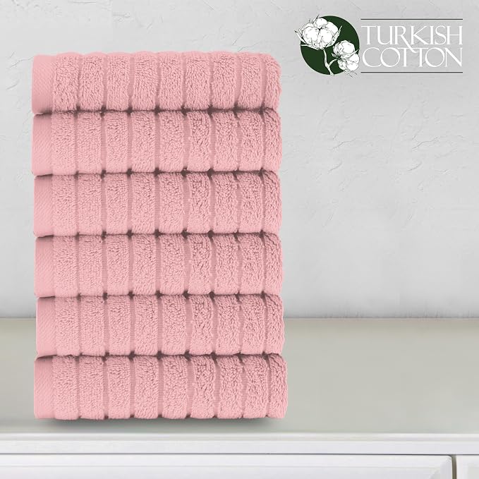 Elegant Comfort 100% Turkish Cotton Corduroy Ribbed Luxury Washcloths 6 Pack Soft 13 x 13 Inch - Higly Absorbent, Durable, Quick Dry, Spa Premium Hotel Quality for Bathroom or Travel, Dusty Rose