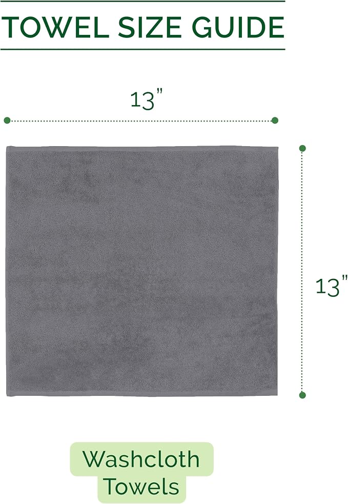 Elegant Comfort 100% Turkish Cotton Corduroy Ribbed Luxury Washcloths 6 Pack Soft 13 x 13 Inch - Higly Absorbent, Durable, Quick Dry, Spa Premium Hotel Quality for Bathroom or Travel, Gray