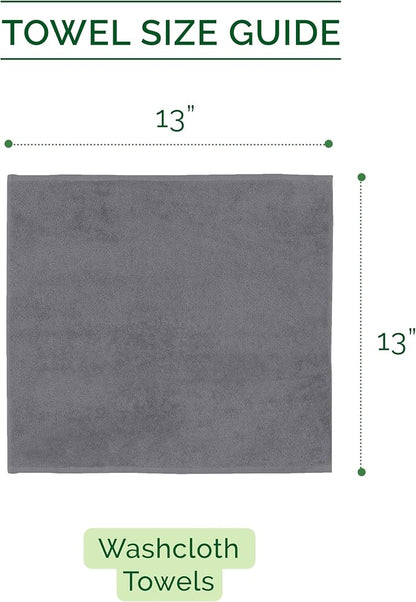 Elegant Comfort 100% Turkish Cotton Corduroy Ribbed Luxury Washcloths 6 Pack Soft 13 x 13 Inch - Higly Absorbent, Durable, Quick Dry, Spa Premium Hotel Quality for Bathroom or Travel, Gray