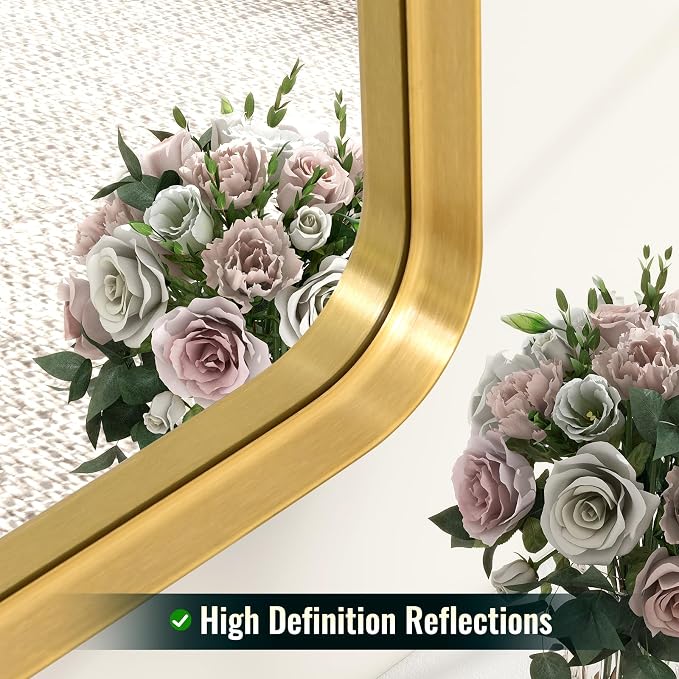 Easly 36 x 24 Inch Gold Bathroom Mirror for Wall,Aluminum Alloy Frame Rectangular Wall Mounted Mirror for Farmhouse Decor Horizontal or Vertical Ideal for Bedroom, Living Room