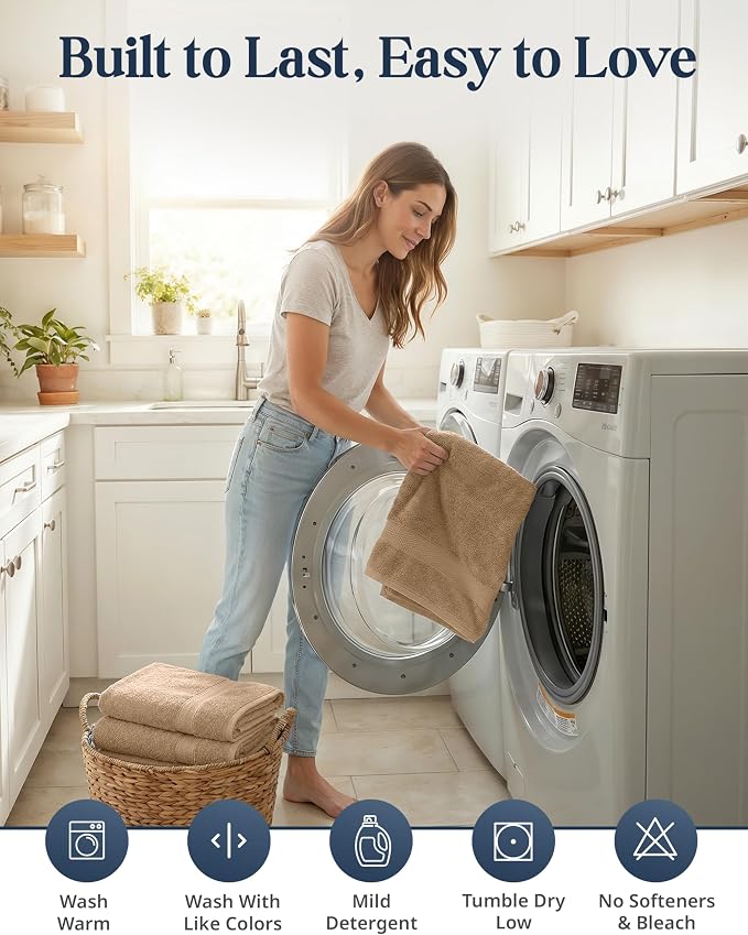 LANE LINEN Towel Set Quick Dry 100% Cotton 16 Piece Soft Absorbent - Taupe | Towels And Washcloths - Ring-Spun Durability, Terry Weave Comfort, Soft & Long-Lasting, Easy-Care
