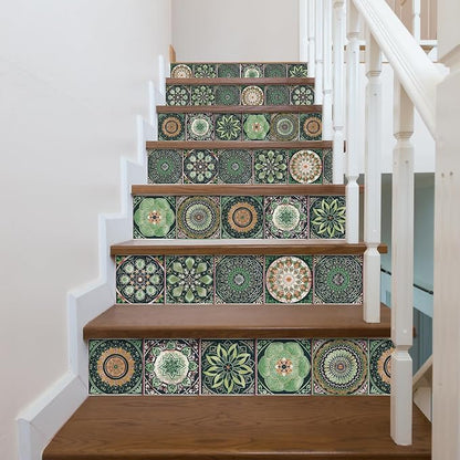 Easy Peel Stick Vinyl wall Tile Decals 6x6in Stick on backsplash,12Pc | Waterproof&heat resistant tile stickers for kitchen RV laundry backsplash decor,remove no damaging,green mandala pattern
