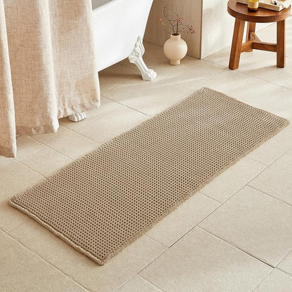 TYUU Waffle Runner Rug Bathroom, Long Boho Bath Mat Non Slip, 60x24 Khaki | Super Absorbent Quick Dry Bath Rug, Non-Slip Backing, Soft Waffle Washable Farmhouse Bathroom Mats, Tub, Shower & Home Decor
