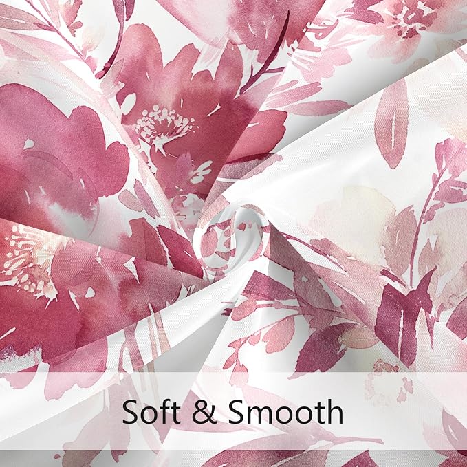 MAYZUS Pink Watercolor Floral Shower Curtains for Bathroom, Hot Pink, 72x72 | Modern Abstract Flower Decorative Fabric Shower Curtain Set with Hooks