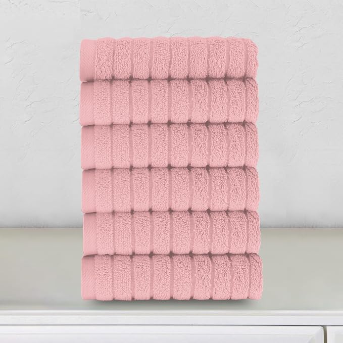 Elegant Comfort 100% Turkish Cotton Corduroy Ribbed Luxury Washcloths 6 Pack Soft 13 x 13 Inch - Higly Absorbent, Durable, Quick Dry, Spa Premium Hotel Quality for Bathroom or Travel, Dusty Rose