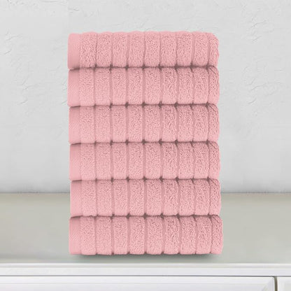 Elegant Comfort 100% Turkish Cotton Corduroy Ribbed Luxury Washcloths 6 Pack Soft 13 x 13 Inch - Higly Absorbent, Durable, Quick Dry, Spa Premium Hotel Quality for Bathroom or Travel, Dusty Rose