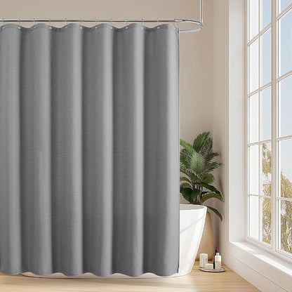 256GSM Heavy Duty Waffle Weave Shower Curtain, Gray 72"x90" | Extra Long with Weighted Hem & Rustproof Grommets - Water-Repellent Polyester, Hotel Spa Style for Bathroom,RV,Apartment