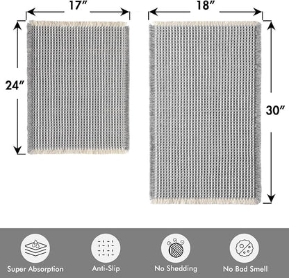 MIULEE Set of 2 Waffle Bathroom Rugs LightGrey&Cream 17"x24"+18"x30" | Non Slip, Super Absorbent, Washable, Ultra Soft, Rubber Backed, Small Boho Bath Rugs for Bathroom Floor Tub Shower