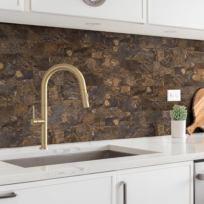 StyloVue 4 Pieces Peel and Stick Backsplash for Kitchen, 3" x 6" PVC Subway Tile 2026 Upgraded Rust Slate Backsplash Stick on Tile Elevate Kitchen, Bathroom, Fireplace,RV