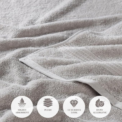 SUPERIOR Egyptian Cotton Bath Towel Set, Home Bathroom Towels, Master, Guest Bath, Decor Essentials, Quick Dry, Absorbent, Large Body Towels, Spa, Hotel, Resort, Adult, Kids, Set of 2, Silver
