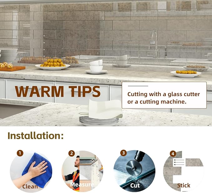 20PCS Peel and Stick Backsplash Tile, 3"x 9" Antique Mirror Glass Tile(Fog) | Self-Adhesive Subway Tile, Backsplash Tile for Kitchen/Bathroom/Living Room