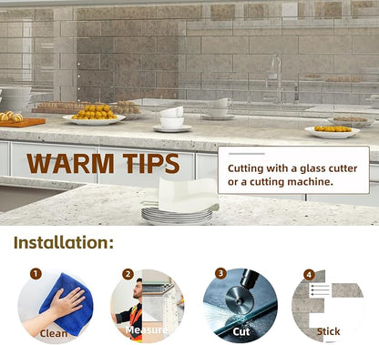 20PCS Peel and Stick Backsplash Tile, 3"x 9" Antique Mirror Glass Tile(Fog) | Self-Adhesive Subway Tile, Backsplash Tile for Kitchen/Bathroom/Living Room