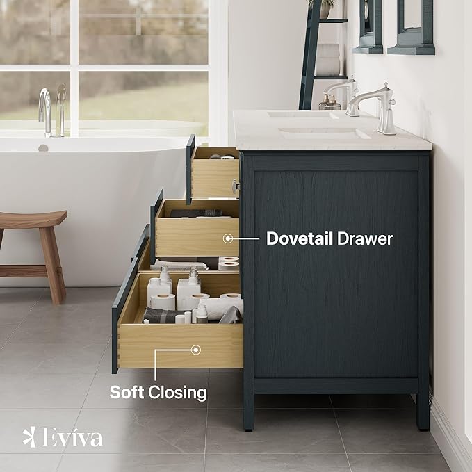 Eviva Britney 72 in. Ash Blue Double Sink Bath Vanity with Carrara Quartz Top and Undermount Porcelain Sinks