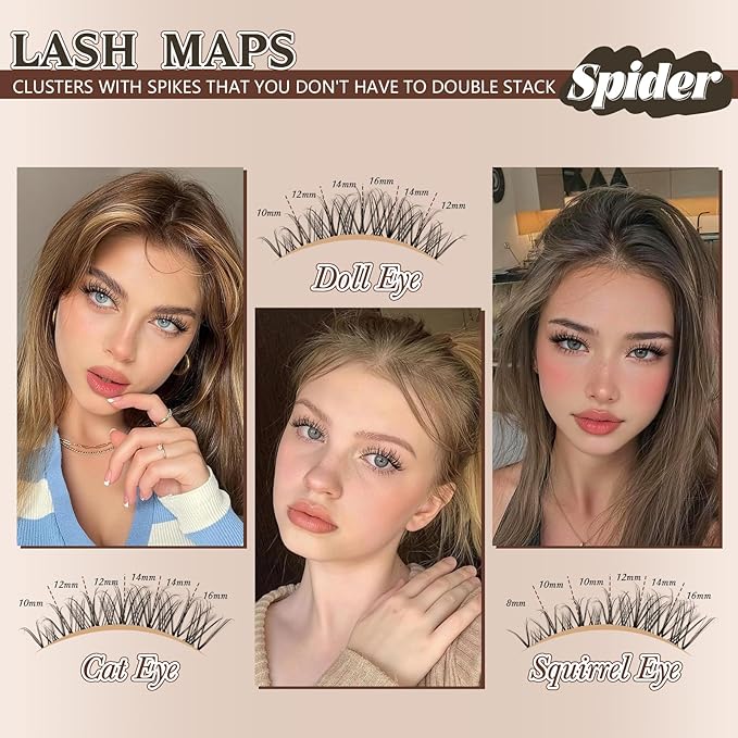 JMS&JMS Spider Lash Clusters Breeze Wispy Eyelash Clusters Natural Eyelash Extension Invisible Band D Curly 8-16mm Spider Lashes