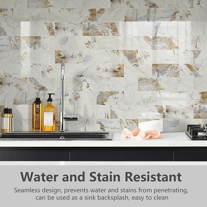 STICKGOO 10-Sheet Backsplash Peel and Stick Subway Tile(Thicker Design, Glossy Pandora Marble)