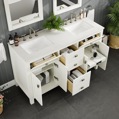 Artemis 72 in. White Double Sink Bath Vanity with Engineered Top and Undermount Porcelain Sinks