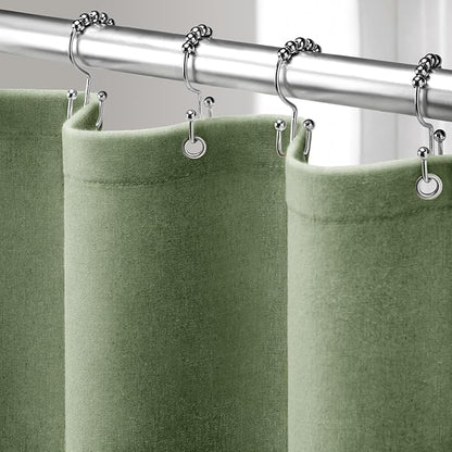 Linen Shower Curtain Green, Fabric Boho Farmhouse Shower Curtains for Bathroom Cotton Natural Cloth Liner Set 72" W x 84" L