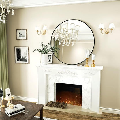 Round Mirror 28" Black Wall Mounted Circle Mirrors Vanity Mirror with Aluminum Alloy Frame Modern Decoration for Bathroom, Living Room, Vanity, Bedroom, Entryway