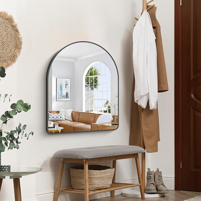 FORBATH Arched Bathroom Mirror 24x30 Inch, Black Bathroom Mirror Wall Mounted Modern Aluminum Alloy Frame Arch Mirror for Bedroom Living Room Entryway, Hanging or Leaning Against Wall