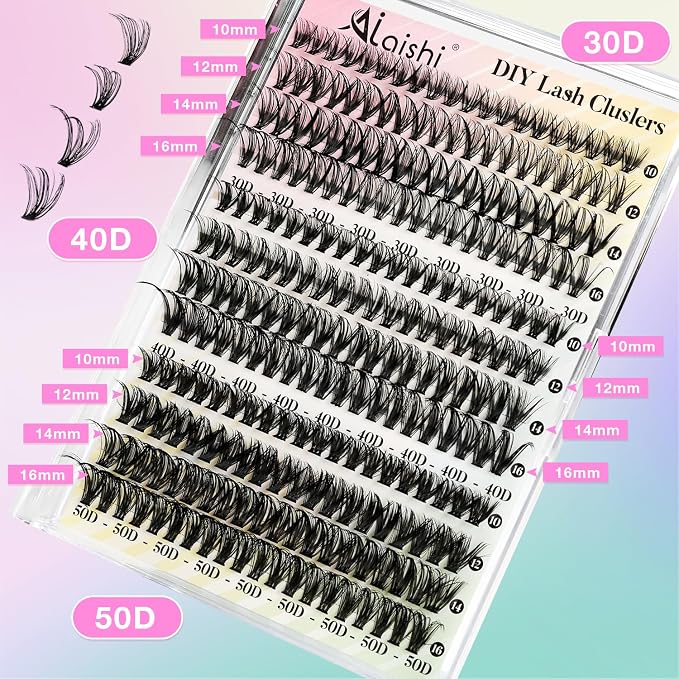 Lash Clusters Kit, DIY Cluster Eyelash Extensions 9‑16mm, 30D+40D+50D, 240pcs, D Curl Natural Volume Lashes with Lash Bond and Seal,Tweezers–Waterproof Fake Cat Eye Wispy Individual Clusters(MIX3-1-S)